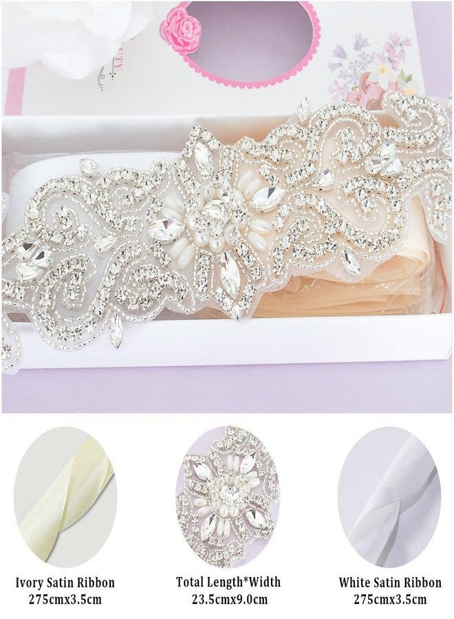 Pardecor Wedding Dress Sash Wedding Belt Rhinestone Belt Bridal Trim Rhinestone Applique Dress Belt Crystal Sash Accessories (204 Silver) - Image 5